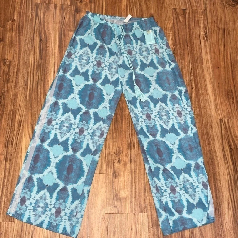 Apana women’s pants  Large wide leg resort cover up swim tie dye blue nwt